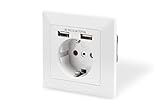 DIGITUS DA-70613 – Unterputz-Steckdose mit USB-A Ladegerät – 1 Stück – 2 USB-Buchsen – 5V / 2,1 A Gesamt – 250 V 50 Hz – Einbautiefe 32 mm – Bedingt Designfähig – Reinweiß RAL 9003