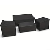 4-teiliges wasserdichtes Gartenmöbel-Set, 420D Oxford-Gewebe, winddichter Schutz, Stuhl, Sofa, Tisch, Schwarz (Schwarz 200D)