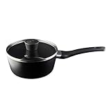 MasterChef Kochtopf mit Glasdeckel, 20cm Induktionskochtöpfe, Nudeltopf, Suppentopf, Schwarz Aluminium-Kochtopf, Beschichtet, Topf Induktion, Pfannen für alle Herdarten geeignet, Kratzfest