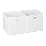 Relaxdays Aufbewahrungsbox Stoff 2er Set, quadratisch, Aufbewahrung für Regal, Stoffbox in Würfelform 30x30x30 cm, weiß