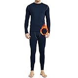 Arcweg Thermounterwäsche Herren Funktionsunterwäsche Thermo Winter Skiunterwäsche Elastisch Atmungsaktiv Thermowäsche Set Sport Unterwäsche Lang Base Layer Set Blau XL(EU)