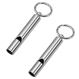 2 Stück Mini Edelstahl Überlebenspfeife Notfall Überlebenspfeife Titan Pfeifen Notfallpfeife mit Schlüsselanhänger für Outdoor-Sport Camping Wandern Bootfahren Jagen (Silber)