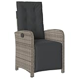 vidaXL Gartensessel, Gartenstuhl mit Fußteil, Garten Liegestuhl mit Verstellbarer Rückenlehne Fußstütze, Sessel Relaxsessel Gartenmöbel, Grau Poly Rattan