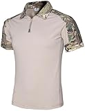 PADOLA Combat Shirt Militär 1/4 Zip T-Shirts für Herren Taktisches T Shirt Baumwolle Tshirt mit Taschen Camouflage Sommer Arbeitsshirt Outdoor Survival T-Shirt Funktionsshirt (2XL, 1 Khaki Grün)