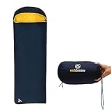 Leichter Deckenschlafsack Trek Comfort von outdoorer mit 880g – Reise Schlafsack Erwachsene in Blau, sehr kleines Packmaß 28x15cm