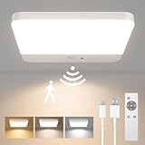 FULEN Deckenlampe Badezimmer mit Bewegungsmelder, Kabellos LED Deckenleuchte Dimmbar mit Batterie Wiederaufladbar,3 Farbtemperaturen,Fernbedienung mit Timer,Lampe Decke für Flur,Keller,Treppenhaus