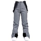 HOTIAN Damen Skihose Hosenträgerhose Snowboardhose Damen Winter Warm Wasserdicht Winddicht Abnehmbare Skilanglaufhose Thermohose Wanderhose Gray M