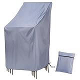 Ricyea Gartenstühle Abdeckung Wasserdicht, Winddicht, Anti-UV Gartenstuhl Schutzhülle aus Oxford, Abdeckhaube für Stapelstühle Gartenstuhl Hochlehner, 64x64x70/120cm (Grau)