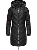 MARIKOO Damen Wintermantel Warmer Steppmantel lang mit Verstellbarer Kapuze Armasa Schwarz Gr. XXL