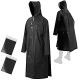 ANYOO 2 Stück Unisex Regenponcho mit Ärmeln, Lang Regenmantel Regenjacke mit Kapuze und Zusätzlichem Platz für den Rucksack zum Wandern, Festival, Radfahren, Camping, Schwarz, Einheitsgröße
