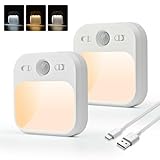 AmmToo Nachtlicht mit Bewegungsmelder, [2 Stück] Aufladbar Typ-C LED Nachtlicht Helligkeit Einstellbare 3 Modi (AUTO/AUS/EIN), Warmweiß LED Nachtlampe für Schlafzimme, Gang, Treppe, Küche