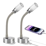CamperXlite 2er Pack 2W Leselampe DC12V Wohnmobil Flexible Schwanenhals Dimmbar Leselampe Wandmontage mit 18W USB Schnellladegerät LED Leseleuchte für Boot Wohnwagen Van Yacht 3200K