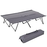 Outsunny Campingbett Klappbar für 2 Personen Feldbett Klappbett mit Tragetasche bis 136 kg belastbar Stahl Oxford Grau 193 x 125 x 40 cm