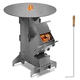 Jaxguom Raketenofen mit Grillplatte und Feuerhaken, Rocket Stove Outdoor, Stecksystem, 3 mm dickem Stahl, Holzofen Campingofen Pelletofen für Dutch Oven BBQ