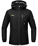 Rdruko Skijacke Damen Warme Winterjacke Gefüttert Verdickt Softshelljacke Wasserdicht Snowboardjacke Atmungsaktiv mit Abtrennbarer Kapuze - Schwarz, XL