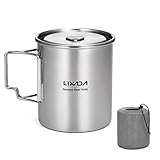 Lixada Camping Topf Edelstahl Titan Tasse Becher 750ml mit Faltbaren Griffe und Deckel Outdoor Kochtopf für Camping Wandern Kochen Picknick