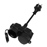 Steckdosenverteiler Außen Doppelstecker IP44 wasserdicht 3500W 16A 250V – Outdoor Steckdose für Garten, Küche, Bad, Büro & Baustelle – Schwarz mit Gummiabdeckung