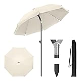 WOLTU Sonnenschirm Balkon φ135cm, UV-Schutz Strandschirm UPF 50+, Höhenverstellbar und Knickbar, Tragbar mit Tragetasche, Belüfteter Rundschirm für Balkon Garten Strand, Beige