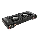 Gaskocher 2-Flammig Tragbarer Campingkocher Jede 2500W Leistung Gasbetriebener Kocher mit Backblech für Outdoor
