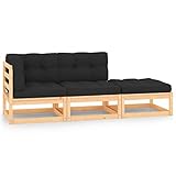 vidaXL Garten Lounge Set 3-TLG., Gartenmöbel Set Sitzgruppe für Garten Terrasse Balkon, Modular Sofa mit Kissen, Garnitur Loungemöbel, Massivholz Kiefer