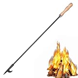 AGM Feuerstelle Schürhaken, 81,3 cm, Feuerschürhaken mit Holzgriff für Lagerfeuer, Kamin, Lagerfeuer, robuste Schmiedeeiserne Feuerstelle Werkzeuge Zubehör für Outdoor & Indoor