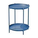 Grand patio Runder Beistelltisch, Kaffeetische, 2 Ebenen, für Wohnzimmertisch, Schlafzimmer, Garten, Sofatisch, Nachttisch, abnehmbare Schale, einfacher Aufbau, Metall 45x45x53cm (Pfauen Blau)