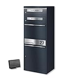 Metzler Paketbriefkasten mit LED-Solarbeleuchtung und abschließbarem Paketfach in Anthrazit mit Gravur – rostfreier Edelstahl, freistehend, wetterfest, sichere Zustellung, für Mehrfamilienhaus geeigne