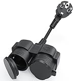Verlängerungskabel mit Schuko Steckdosen, Doppelstecker Gummistecker für den Außenbereich, Outdoor Steckdose 2 in 1, Wasserdicht IP44 für Garten, Küche, Schwarz