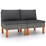 vidaXL 2X Eukalyptusholz Massiv Mittelsofa Modular Lounge Sofa Garnitur Gartenmöbel Gartenset Sitzgarnitur Gartensofa Sitzgruppe Poly Rattan