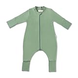 Hofbrucker Baby Schlafsack mit Füßen aus 100% Bio Baumwollfleece - Ganzjahres Schlafsack Babyschlafsack Frühling Herbst (Salbei, 74-80)