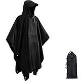 Zaleonline Wasserdichter Regenponcho 3 in 1 Mehrzweck Regenmantel Leicht Atmungsaktiv Regenschutz Regencape, Faltbare Wiederverwendbar Regenjacken mit Kapuze Raincoat für Freien, Trekking - Schwarz