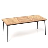 KOMFOTTEU Gartentisch mit Schirmloch, Esstisch aus Akazienholz, Holztisch für 8 Personen, Terrassentisch 200 x 90 x 75 cm, für Outdoor, Garten, Patio (Modell D)