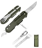 Xiciki 5-in-1 Klappbesteck,1 Stück Campingbesteck Klappbar,Bundeswehr Besteck,Gipfelwerkzeug,Campingbesteck,Gipfelwerkzeug Gipfelgaudi,Bundeswehr Ausrüstung für Camping, Wandern und Reisen