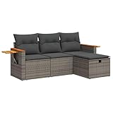 vidaXL 4-TLG. Garten-Sofagarnitur mit Kissen Grau Poly Rattan, Outdoor Sofa Set, Outdoor Sofagarnitur, Garten-Lounge-Set, Garten Sofagarnitur