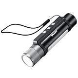 BougeRV 1000 Lumen LED Aufladbare Taschenlampe mit Zoom-Fokus (40-240m), Fresnel-Linse, Duale Seitenlichter, Magnetische Basis, Integrierte Powerbank, SOS, Tragegriff, für Camping Wandern Notfälle