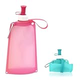 Satiskid Faltbare Trinkflasche 550ml Wiederverwendbare Wasserflasche aus Silikon, Zusammenklappbare Trinkbehälter, BPA FREIE und FDA Zertifikate, Wasserbeutel nachfüllbar mit Karabinerhaken (Rosa)