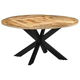vidaXL Esstisch, Esszimmertisch mit Metallgestell, Rund Küchentisch mit Holzplatte, Tisch Holztisch Speisetisch, Massives Raues Mangoholz