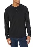 Amazon Essentials Herren Henley-Shirt mit langen Ärmeln und normaler Passform (erhältlich in Übergrößen), Schwarz, L