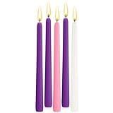 BBTO 5 Stück Tafelkerzen für Weihnachten Advent 25 cm Traditionelles Adventskerzen Set 3 Lila 1 Rosa 1 Weiß Spitzkerzen Kerzen für Adventskranz Deko Weihnachtsdeko