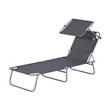 Outsunny Sonnenliege Gartenliege Wellnessliege Strandliege klappbar mit Sonnenschutz Grau 187 x 58 x 36 cm