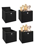 4er Faltboxen – Aufbewahrungsboxen aus Stoff mit Griffloch – Faltbare Würfelboxen für Kallax Regal, Raumteiler, Kinderzimmer & Büro (Schwarz, 32x32x32 cm)