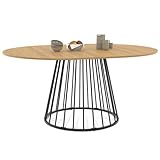 IDMarket - Yuna Esstisch, ausziehbar, rund, 6-8 Personen, Holzplatte und Metallfuß, schwarz, 110 – 150 cm