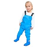 Kinderwathose Anglerhose wasserdichte mit Stiefeln Verstellbare Träger Wathose für Jungen und Mädchen Matschhose mit Gummistiefeln Junior Angeln Stiefel Regenhose Jugendliche Kinder Brust Wathose