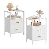Hzuaneri Nachttisch 2er Set, Beistelltisch mit 2 Stoff-Schubladen und Regalen, Offenes Fach, Couchtisch, Nachtschrank Schlafzimmer, für Wohnzimmer, Schlafzimmer, Weiß NS30713W