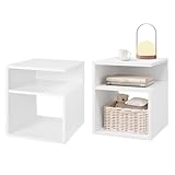 EUGAD 2er Set Nachttisch Weiß, Beistelltisch mit 2 offene Fächer, 35x41,5x35 cm, Nachtkommode Nachtschrank für Boxspringbett, Platzsparender Nachttisch für Wohnzimmer Schlafzimmer, 0002CTG-2