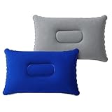 flintronic Kleine Campingkissen, 2PCS Ultraleicht Aufblasbares Kissen, Beflockung Luftkissen Kopfkissen für Camping und Reisen aus Weichem Material, 34x22 cm (Königsblau + Grau)