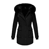 Winterparka Damen Lang Warm Gefüttert Wintermantel Lang Parka Jacke mit Fell Kapuze Dicke Winterjacke Elegant Große Größen Outdoorjacke Damenjacke,Wind-Wasserdicht