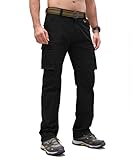 Cindeyar Cargohose Herren Relaxed Fit Baumwolle Wanderhose Herren Casual Arbeitshosen Männer Outdoor Militär Taktische Hosen mit Multi Taschen(Schwarz,L)