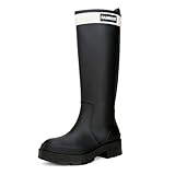 Yenxapei Gummistiefel Damen, Hoch Regenstiefel Langschaft Boots Wasserdicht Rutschfest Gummischuhe, Halbhoch Gummistiefeletten Bequem Langlebig Stiefel, Schwarz, EU 39