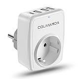 Colmanda USB Steckdose Mehrfachstecker EU Adapter, 5-in-1 Steckdosenadapter mit 3 USB Ladegerät (3A) und 1 Typ-C Port (3A), Mehrfachsteckdose Adapterstecker 4000W mit Kindersicherung